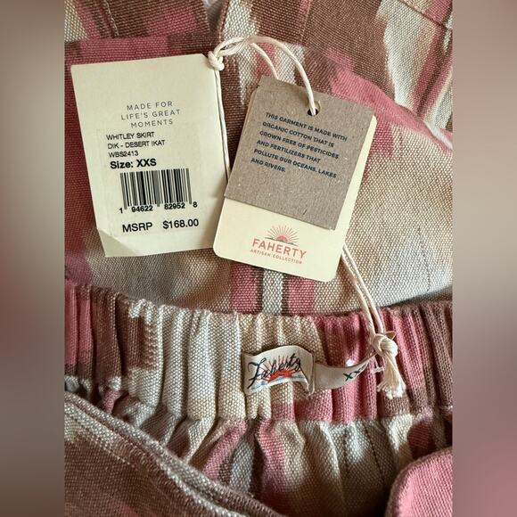 New Faherty Whitley Midi Skirt Cotton in Desert Ikat Button Down XXS - Picture 7 of 8